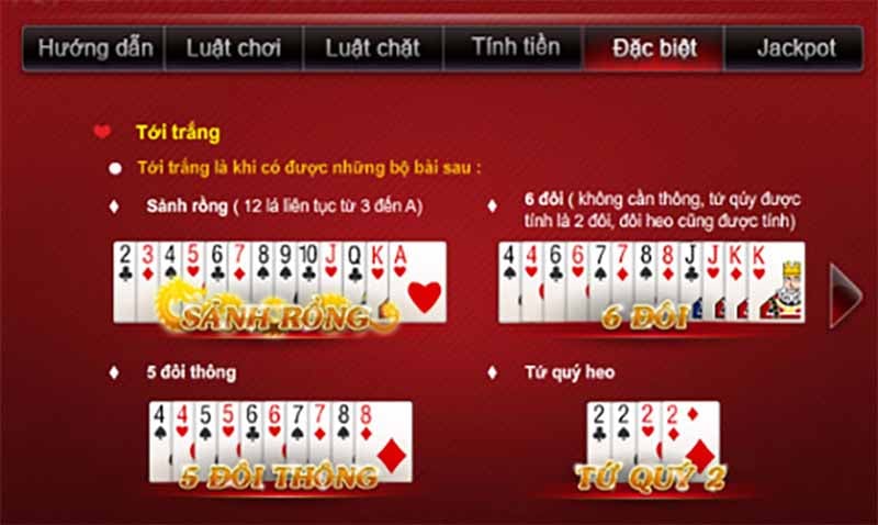 Các trường hợp bài tiến lên tới trắng phổ biến